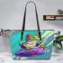 Cartoon frog with bright colors leaather tote bag