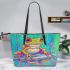 Cartoon frog with bright colors leaather tote bag