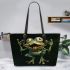Cartoon frog with four arms and two legs sticking leaather tote bag