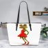 Cartoon frog woman wearing a red dress leaather tote bag