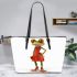 Cartoon frog woman wearing a red dress leaather tote bag