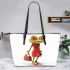 Cartoon frog woman wearing a red dress leaather tote bag