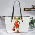 Cartoon frog woman wearing a red dress leaather tote bag