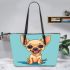 Cartoon of an adorable chihuahua leather tote bag