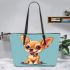 Cartoon of an adorable chihuahua leather tote bag