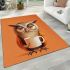 Cartoon owl holding an empty coffee cup area rugs carpet