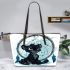 Cartoon panther and dream catcher kid drawing leather tote bag