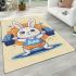 Cartoon style cute rabbit lifting barbells area rugs carpet