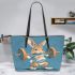 Cartoon style cute rabbit lifting barbells leather tote bag