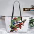Cartoon tattoo design of a red eyed tree frog sitting on a branch leaather tote bag