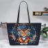 Cartoon tiger and dream catcher leather tote bag