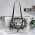 Cartoon white tiger and dream catcher kid pencil drawing leather tote bag