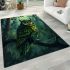 Cartoonstyle illustration of an owl with vibrant green feathers area rugs carpet