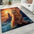 Cat on lighthouse cliff watching sunset area rugs carpet