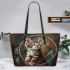 Cats with dream catcher leather tote bag