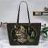 Catus with dream catcher leather tote bag