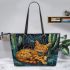 Catus with dream catcher leather tote bag