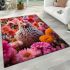 Chicken in a colorful flower garden area rugs carpet