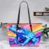 Colorful blue frog simple lines rainbow colors leaather tote bag