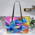 Colorful blue frog simple lines rainbow colors leaather tote bag