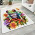 Colorful cute frog with flowers area rugs carpet