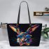 Colorful easter bunny wearing sunglasses leather tote bag