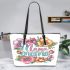 colorful flowers in mama Leather Tote Bag