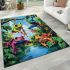 Colorful frogs hanging from tree branches in the jungle area rugs carpet