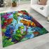 Colorful frogs hanging from tree branches in the jungle area rugs carpet