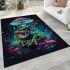 Colorful green frog playing banjo under mushroom area rugs carpet