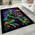 Colorful green frog playing banjo under mushroom area rugs carpet