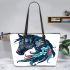 Colorful head of a horse with turquoise leather tote bag