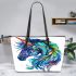 Colorful head of a horse with turquoise leather tote bag