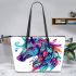 Colorful horse head with turquoise leather tote bag