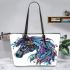 Colorful horse head with turquoise leather tote bag