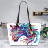 Colorful horse head with turquoise leather tote bag