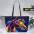 Colorful illustration of a horse head leather tote bag