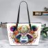 Colorful panda head symmetrical leather tote bag