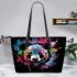 Colorful panda in the style of graffiti leather tote bag