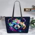 Colorful panda in the style of graffiti leather tote bag