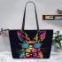 Colorful rabbit with sunglasses and bow tie leather tote bag
