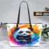 Colorful rainbow splash of color cute baby panda leather tote bag