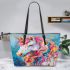 Colorful unicorn painting leather tote bag