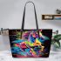 Colorful wild horse running full body leather tote bag