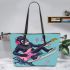 Cool monkey surfing with electric guitar leather tote bag