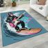 Cool monkey surfing with electric guitar and pink headphones area rug