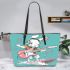 Cool rabbit surfing with electric guitar and headphones leather tote bag