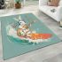 Cool rabbit surfing with electric guitar and headphones area rug