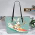 Cool rabbit surfing with electric guitar and headphones leather tote bag