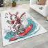 Cool rabbit surfing with electric guitar and headphones area rug